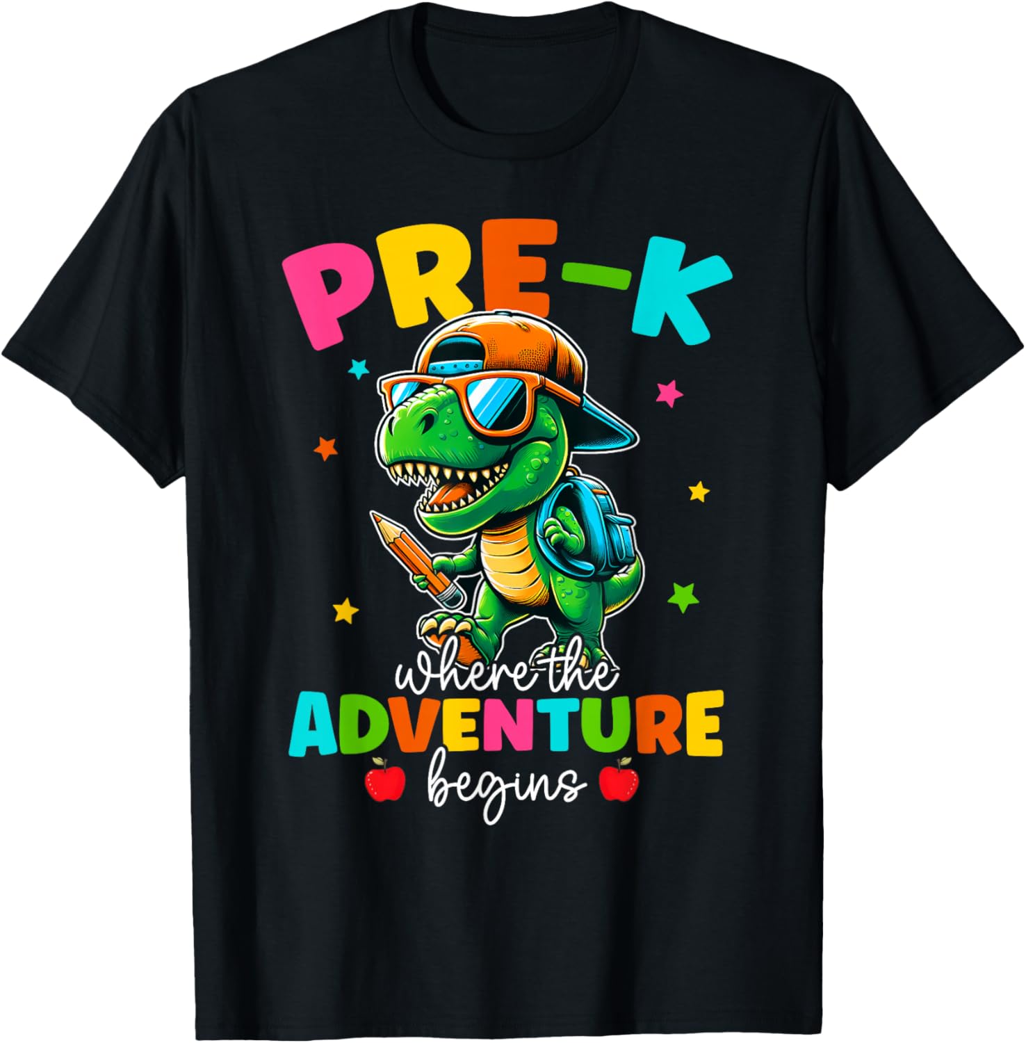 Pre-K Where The Adventure Begins Dinosaur Back To School T-Shirt - T-Shirt | Black