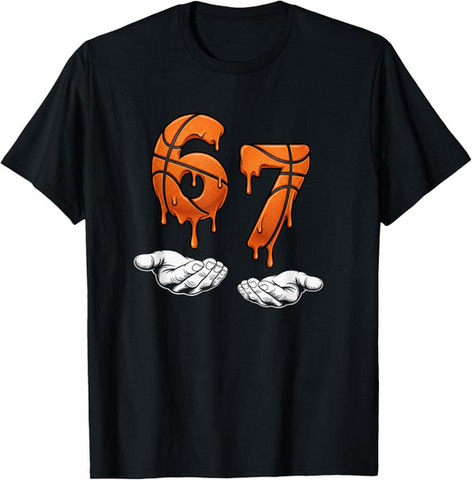Six Seven 67 Meme — Funny Gen Alpha Brainrot T-Shirt - T-Shirt | Black