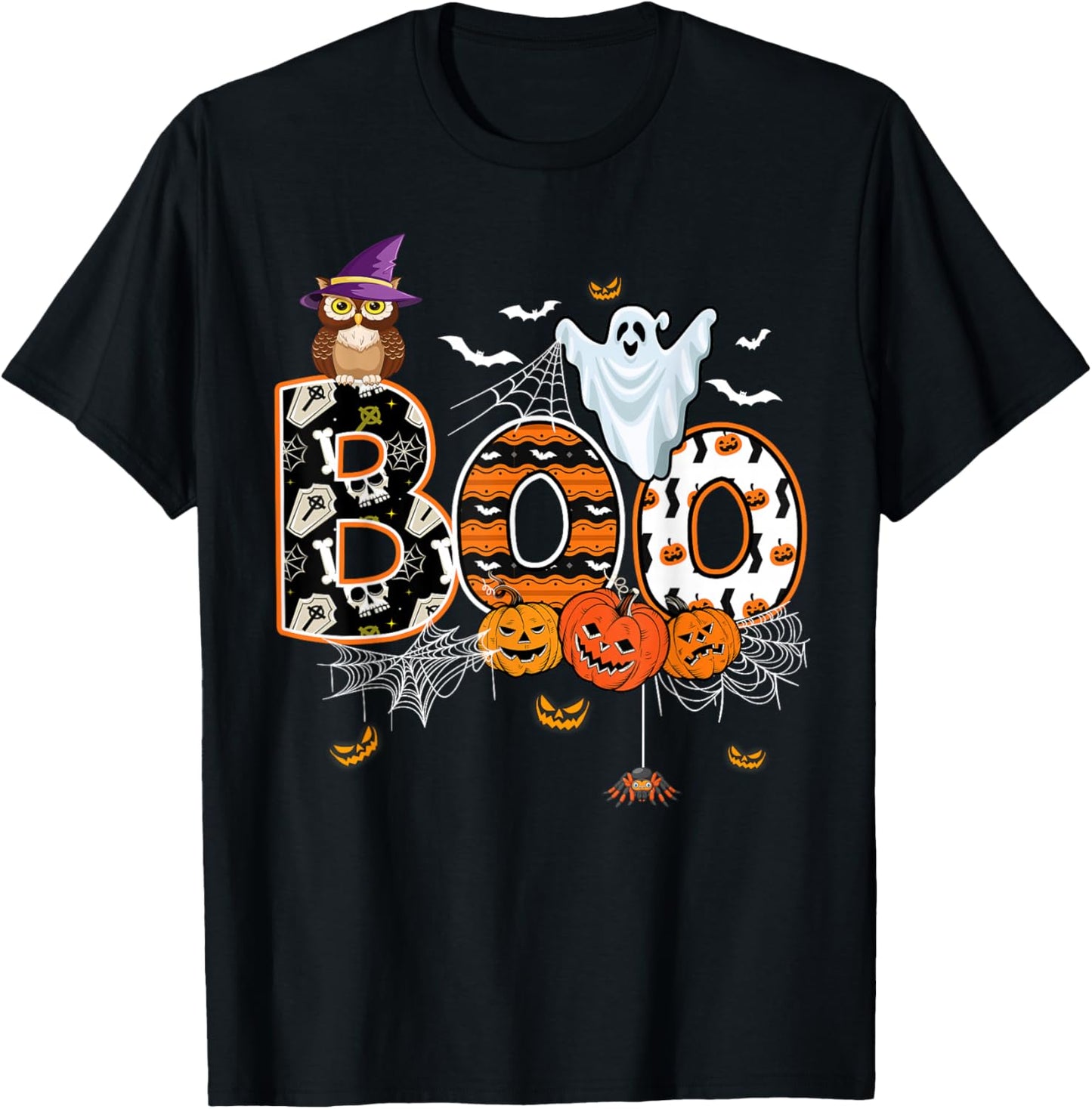 Boo Creepy Owl Pumpkin Ghost Funny Halloween Costume T-Shirt - T-Shirt | Black