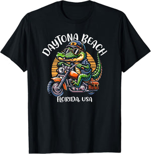 Daytona Beach Florida USA Fun Alligator Cartoon Design Men Women Kids T-Shirt - T-Shirt | Black