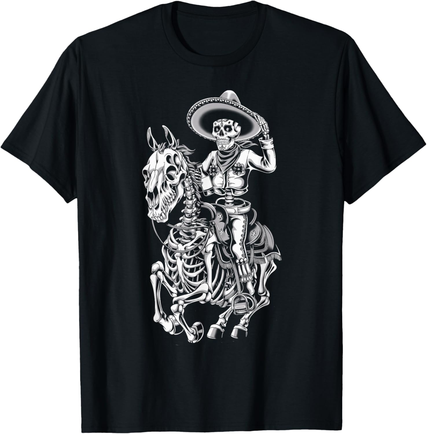 Mexico Vintage Skeleton Tequila Dia De Los Muertos Mexican T-Shirt - T-Shirt | Black