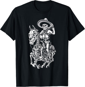 Mexico Vintage Skeleton Tequila Dia De Los Muertos Mexican T-Shirt - T-Shirt | Black
