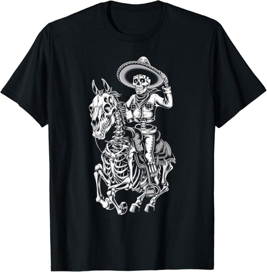 Mexico Vintage Skeleton Tequila Dia De Los Muertos Mexican T-Shirt - T-Shirt | Black