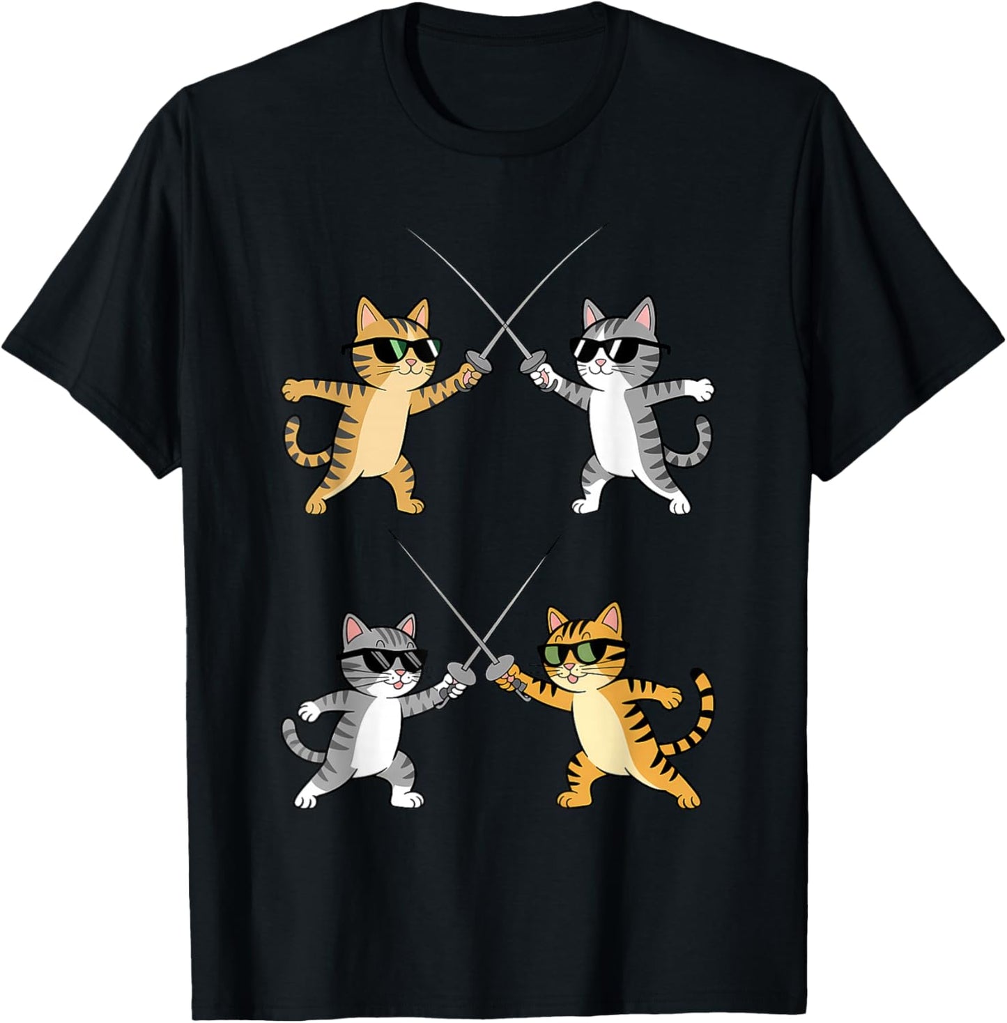 Fencer Cat with Epee Fencing T-Shirt - T-Shirt | Black