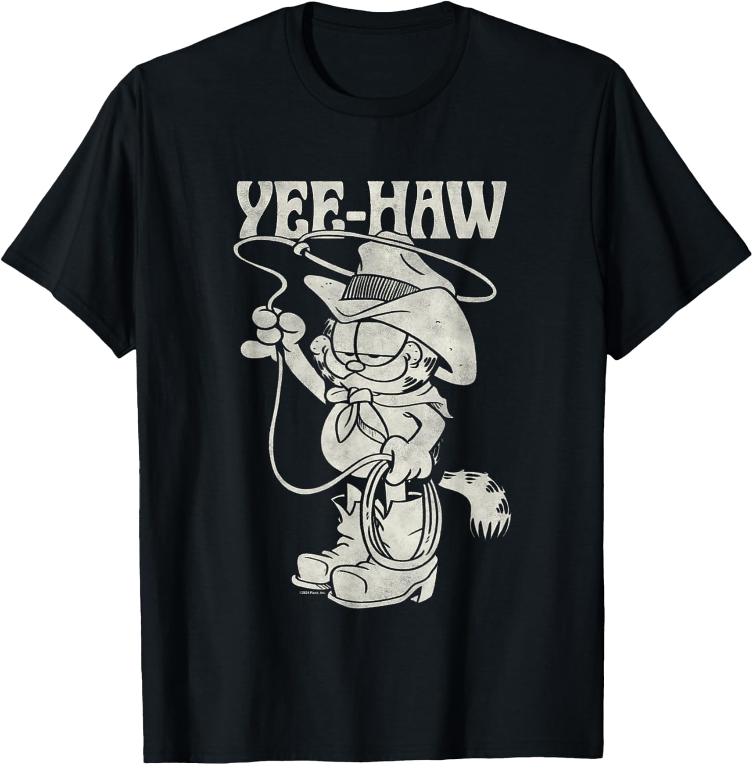 Garfield Cowboy Yee-Haw Vintage Retro Big Chest Portrait T-Shirt - T-Shirt | Black