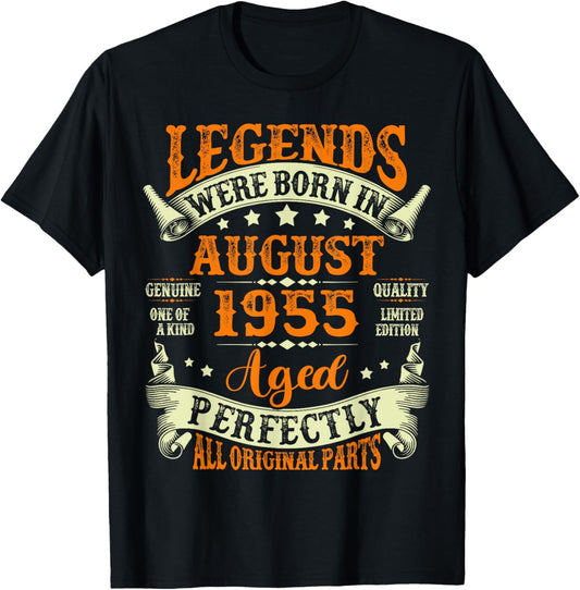 Legends Were Born In August 1955 Vintage 70th Birthday Men T-Shirt - T-Shirt | Black