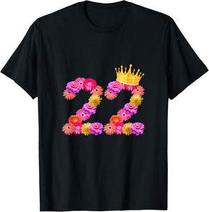 22 Year Old Birthday Women Flower Crown Its My 22nd Birthday T-Shirt - T-Shirt | Black