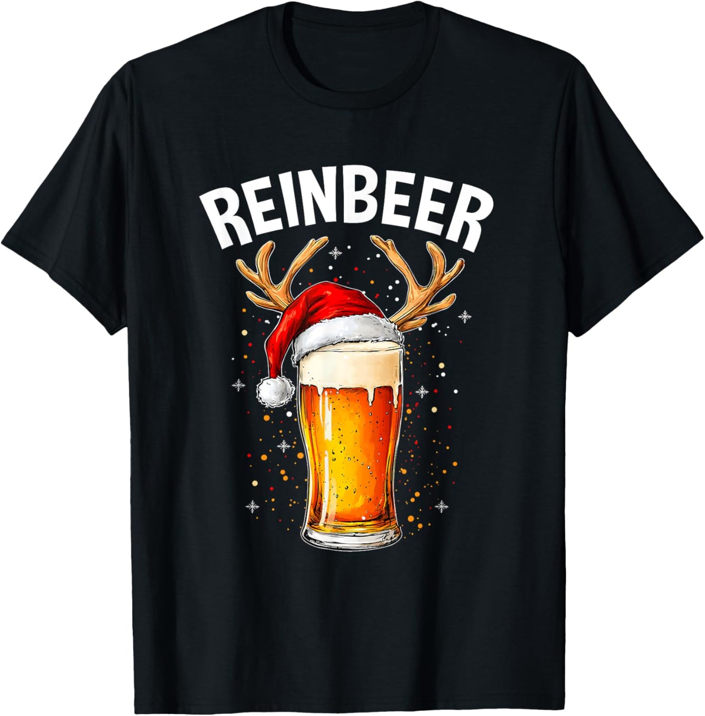 Reinbeer Winedeer Santa Hat Reindeer Couple Xmas Matching T-Shirt - T-Shirt | Black