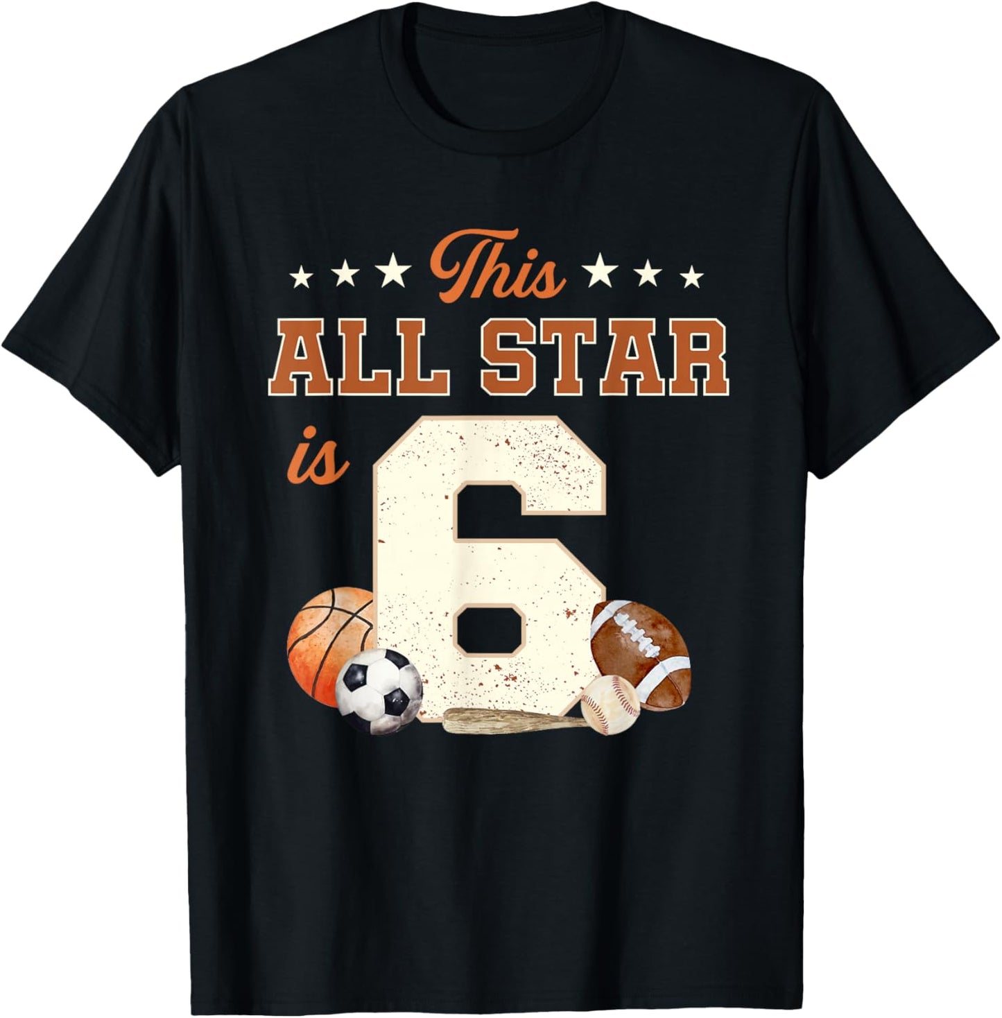 This All Star is 6 Year Old Boy 6th Birthday Sports T-Shirt - T-Shirt | Black