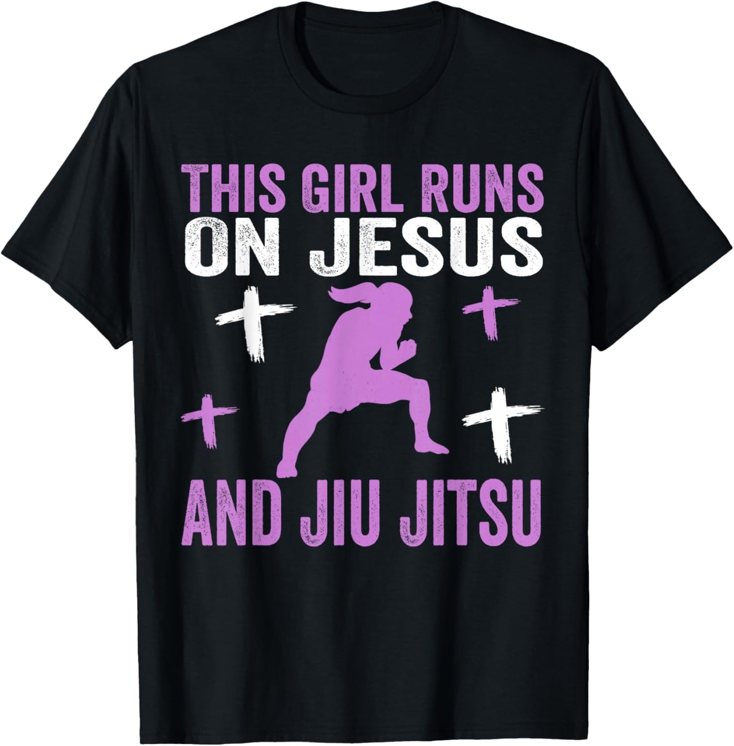 This Girl Runs On Jesus And Jiu Jitsu Christian Daughter T-Shirt - T-Shirt | Black