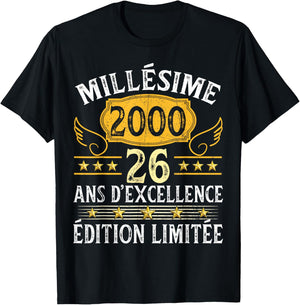 Vintage 2000 26 Years Birthday Man Woman Vintage 2000 T-Shirt - T-Shirt | Black