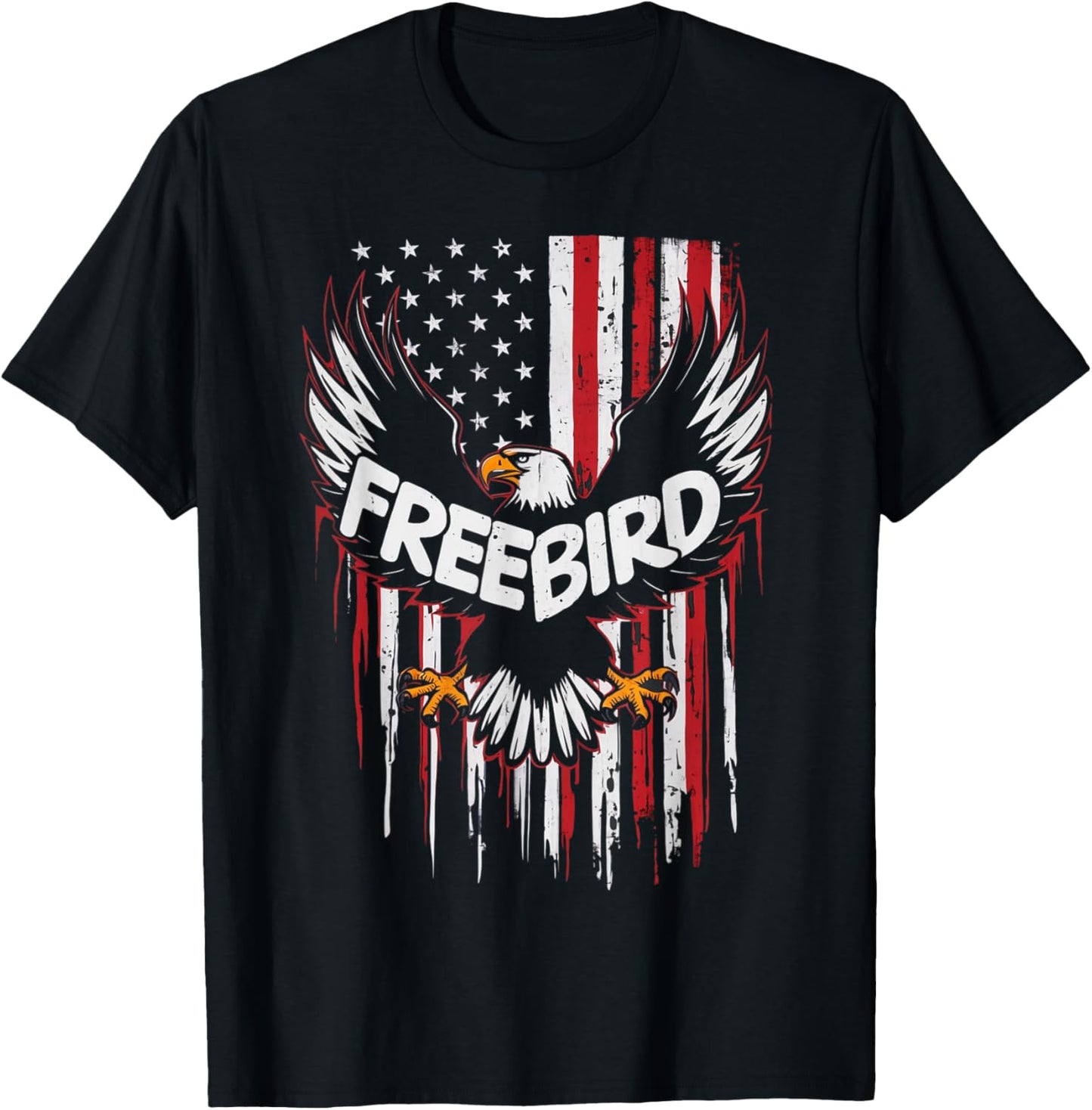 Patriotic Eagle Freebird USA American Flag 4th of July T-Shirt - T-Shirt | Black