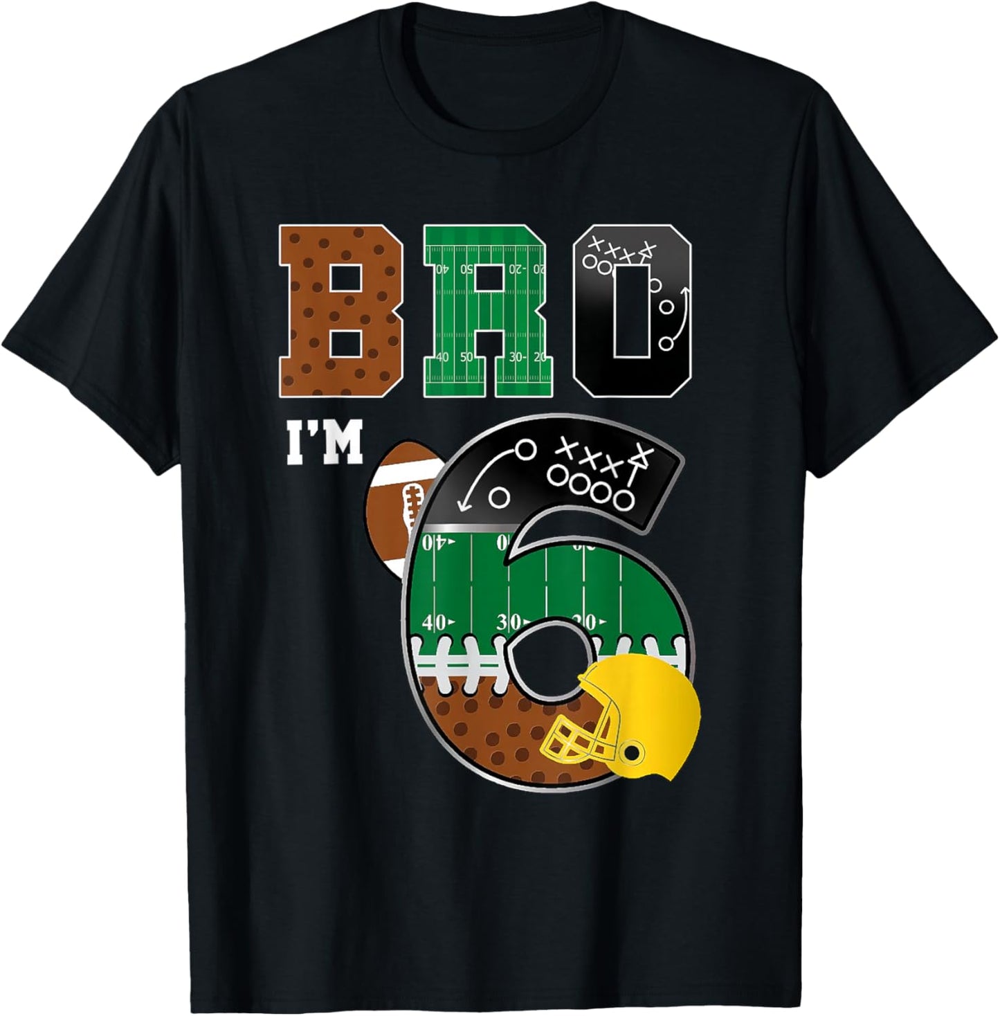 6th Birthday Boy Bro I'm 6 Year Old Boys Kids Football Bday T-Shirt - T-Shirt | Black
