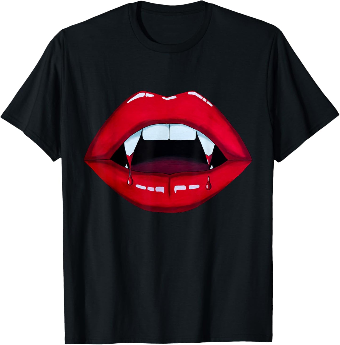 Sexy Vampire Bite Halloween Fangs Teeth Bright Red Lips T-Shirt - T-Shirt | Black