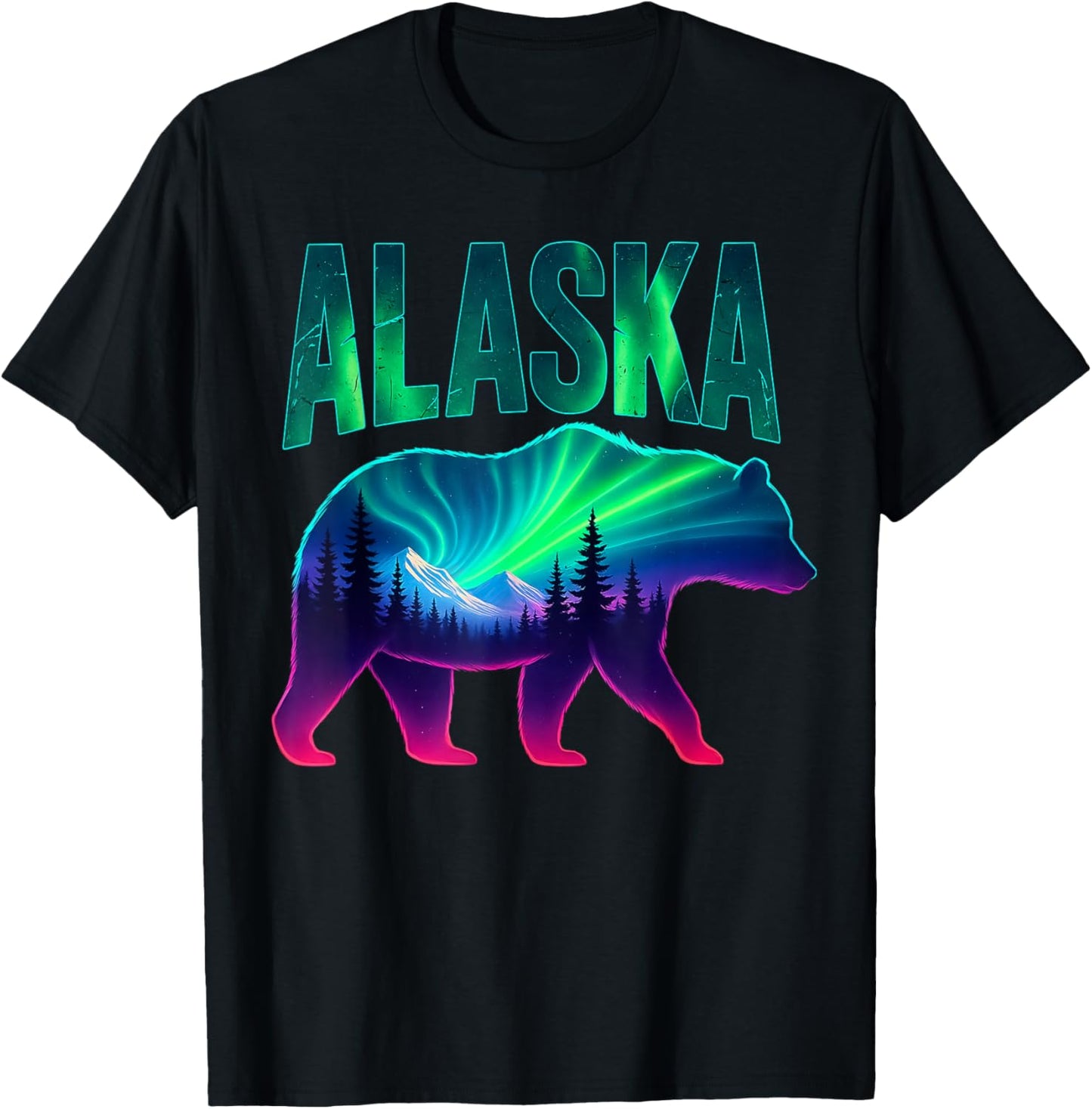 Alaska Northern Lights Viewing Bear Vacation Trip T-Shirt - T-Shirt | Black