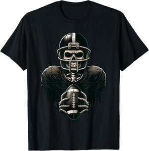 Halloween Skeleton Football Player Spooky Sports Graphic T-Shirt - T-Shirt | Black