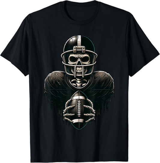 Halloween Skeleton Football Player Spooky Sports Graphic T-Shirt - T-Shirt | Black