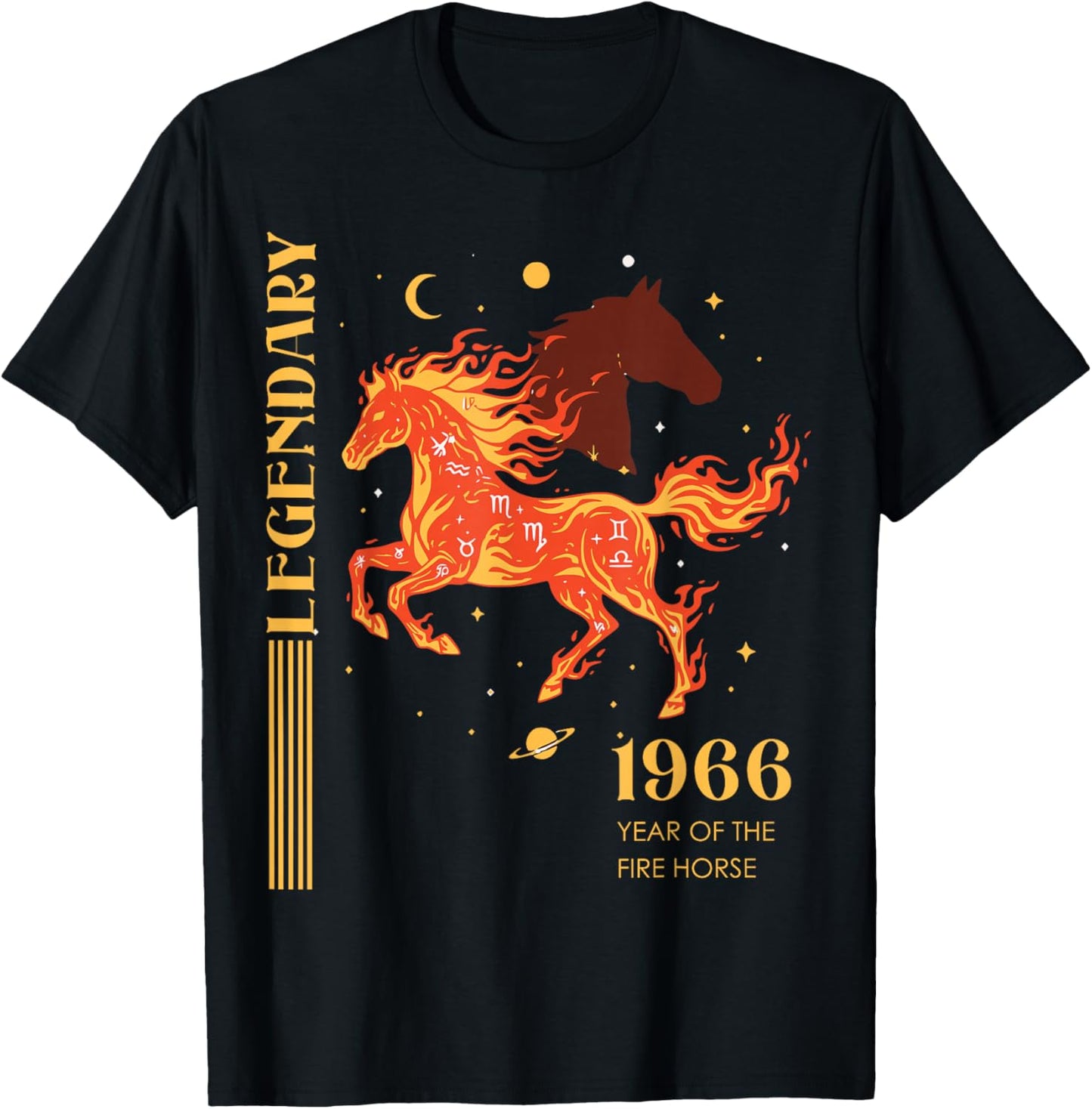 60. Geburtstag Jahr des Feuerpferdes 2026 Retro 1966 Sternzeichen T-Shirt - T-Shirt | Black