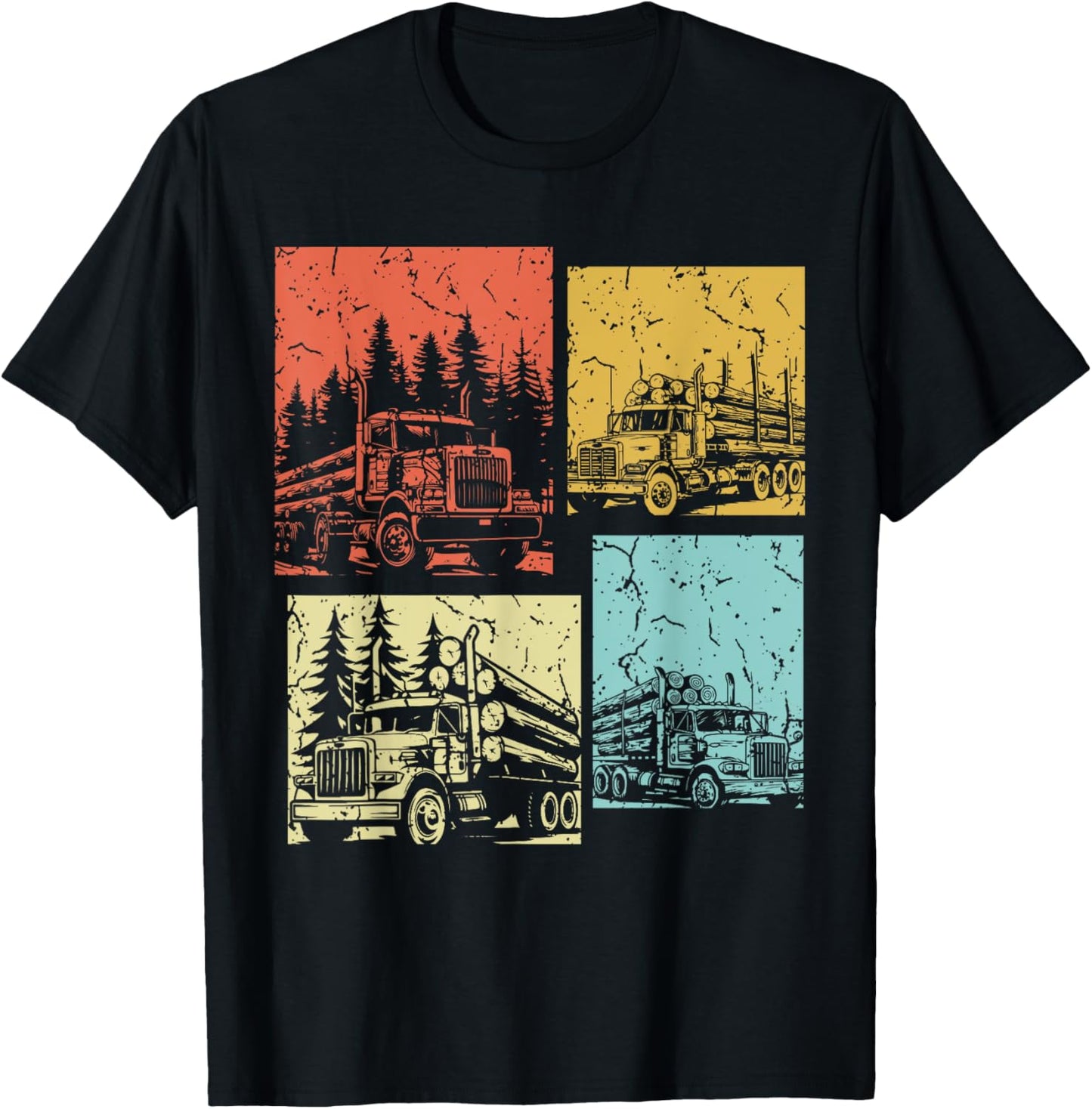 Vintage Log Truck Driver Funny Logger Birthday Logging T-Shirt - T-Shirt | Black