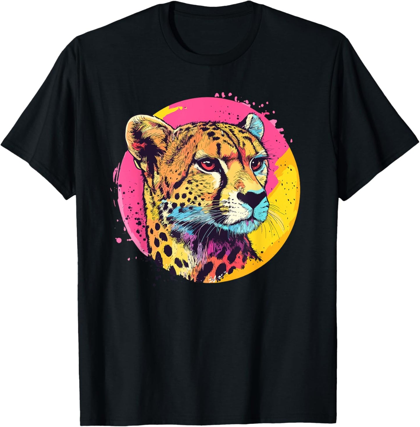 Cheetah Pop Art Vibrant Colors T-Shirt - T-Shirt | Black