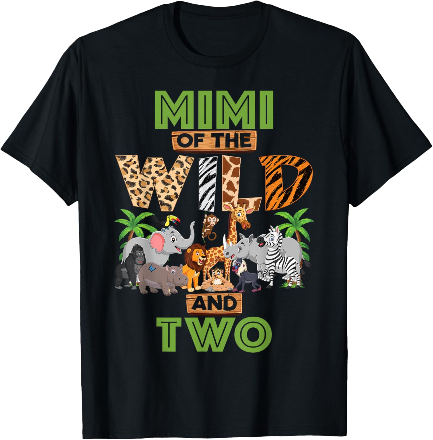 2nd Birthday Zoo Safari Jungle Mimi Of The Wild and Two T-Shirt - T-Shirt | Black