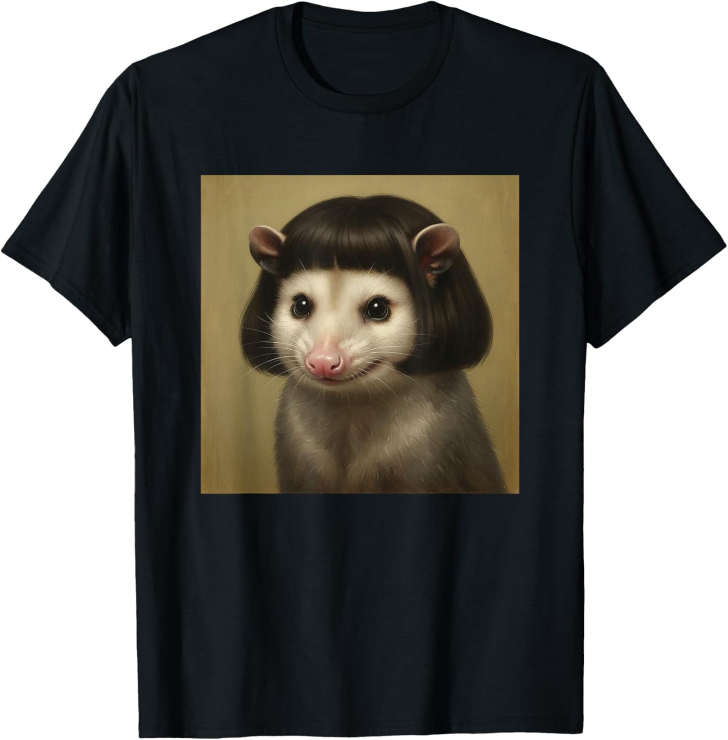 Opossum with Bob Haircut Funny Woodland Critter Art T-Shirt - T-Shirt | Black