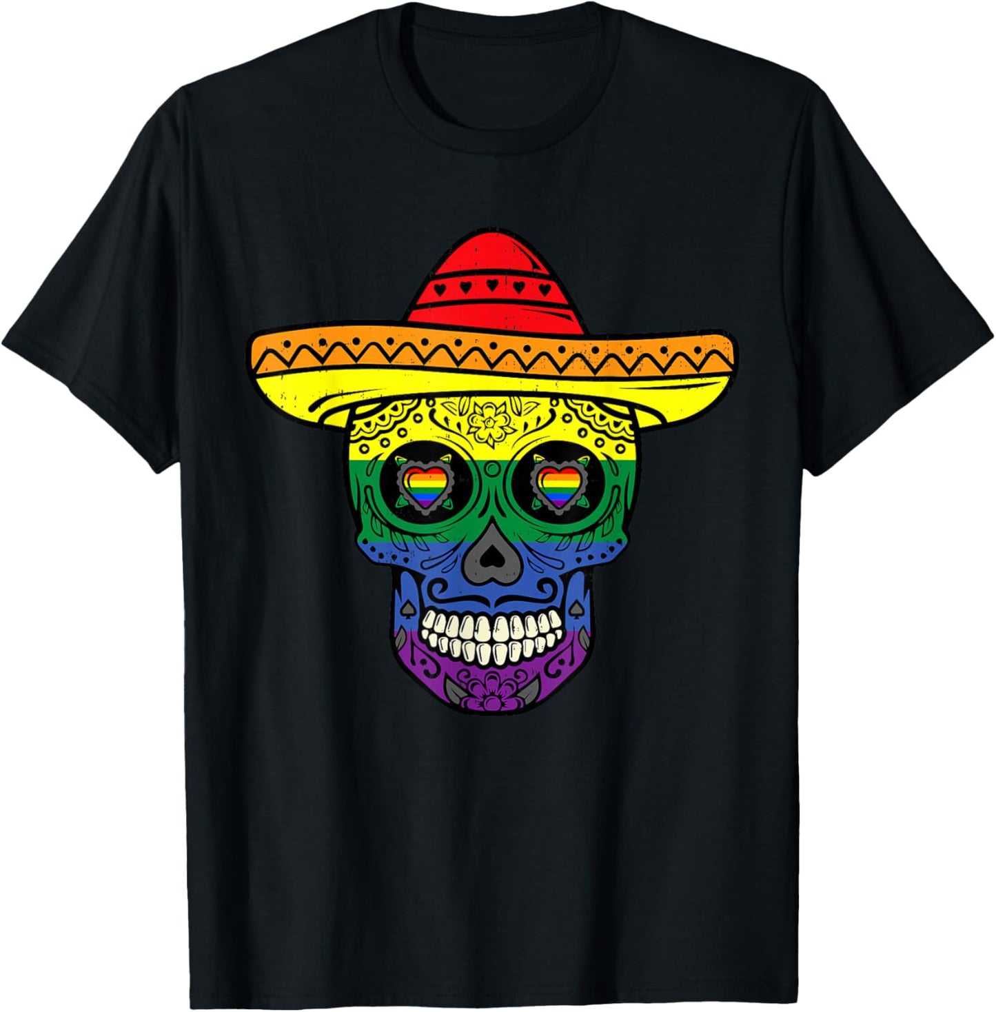 Rainbow Skull Mexican LGBTQ Gay Pride LGBT Cinco De Mayo Men T-Shirt - T-Shirt | Black
