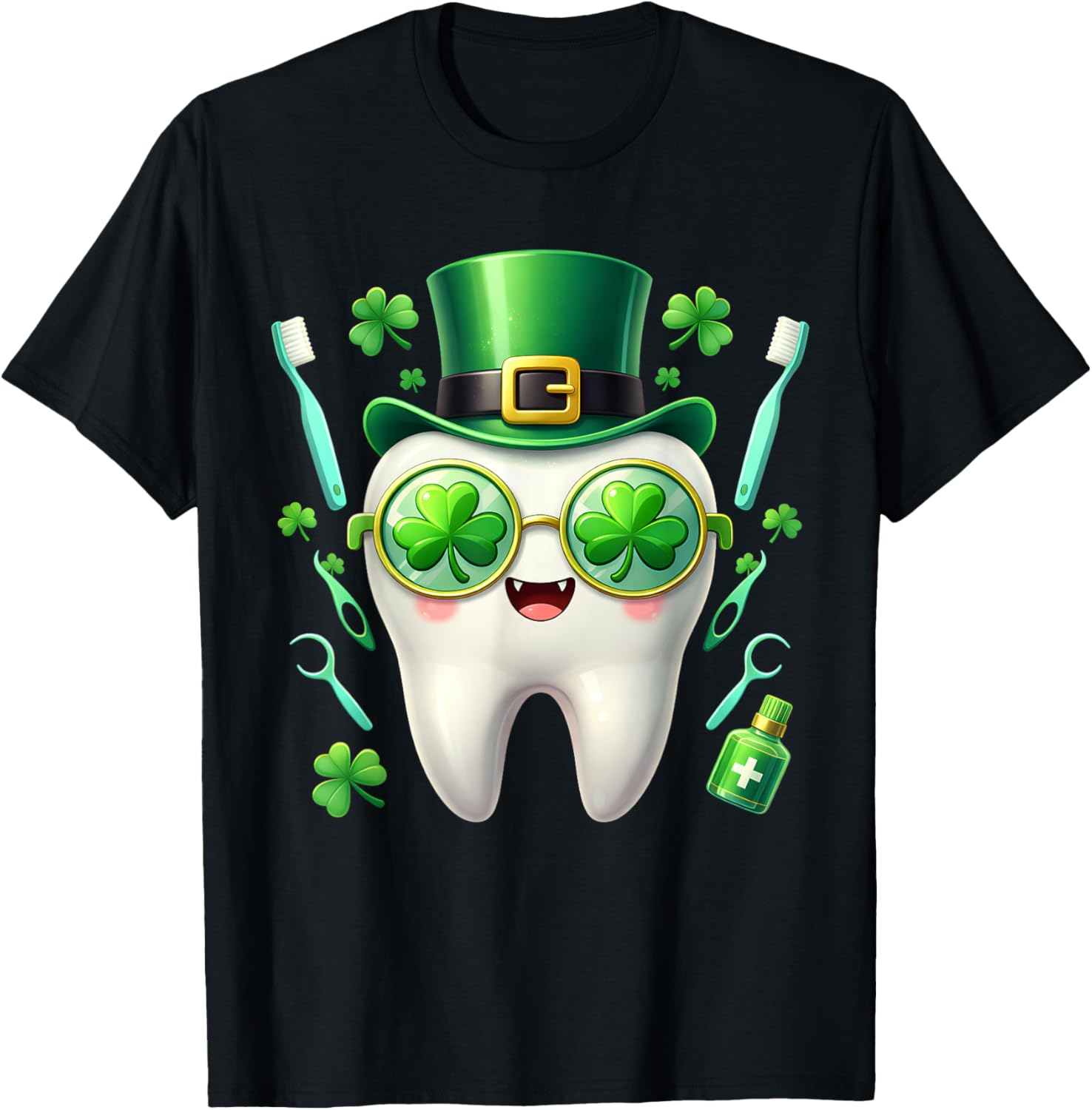 Lucky Dentist Shamrock St Patricks Day Dental Men Women Kids T-Shirt - T-Shirt | Black