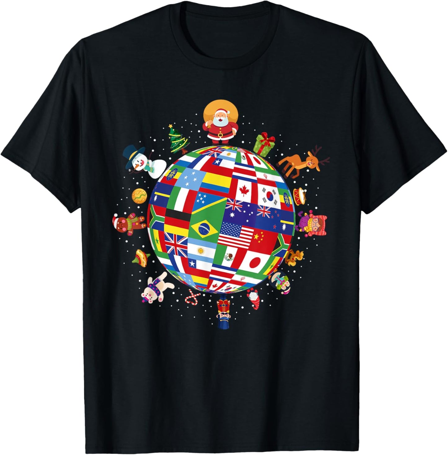 Flags Of The World Christmas Around The Globe T-Shirt - T-Shirt | Black
