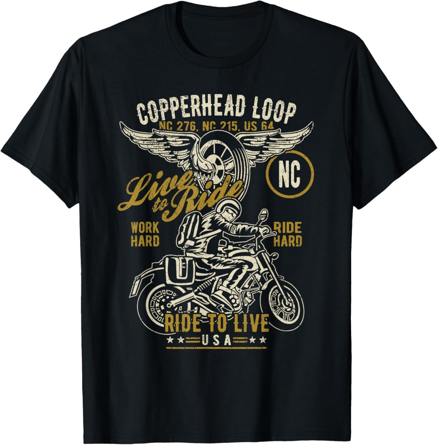 Copperhead Loop NC USA Motorcycle Distressed Design T-Shirt - T-Shirt | Black