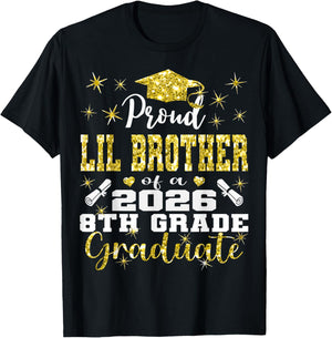 Proud Lil Brother of 8th Grade Graduate 2026 Middle T-Shirt - T-Shirt | Black
