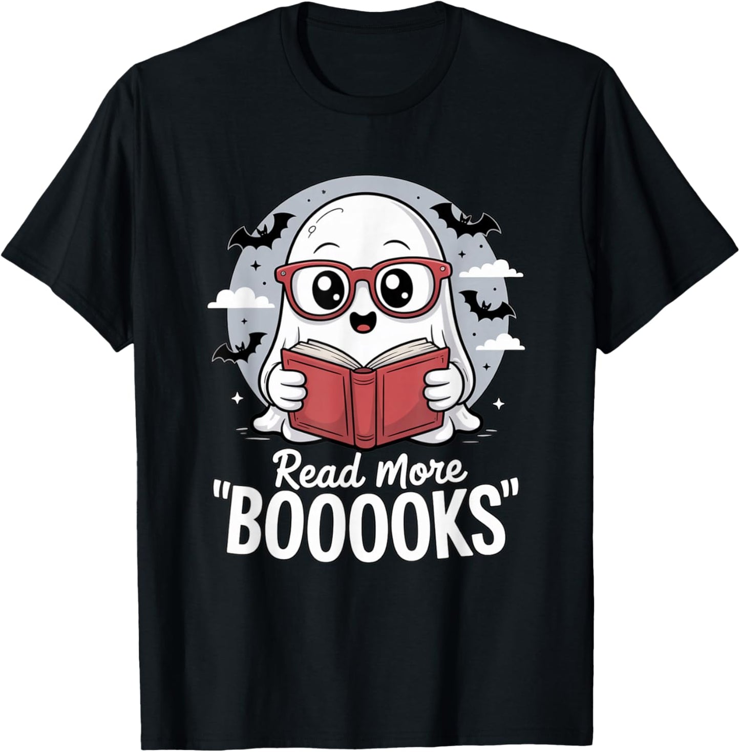 Cute Ghost Reading Pun Halloween Book Lover Design T-Shirt - T-Shirt | Black
