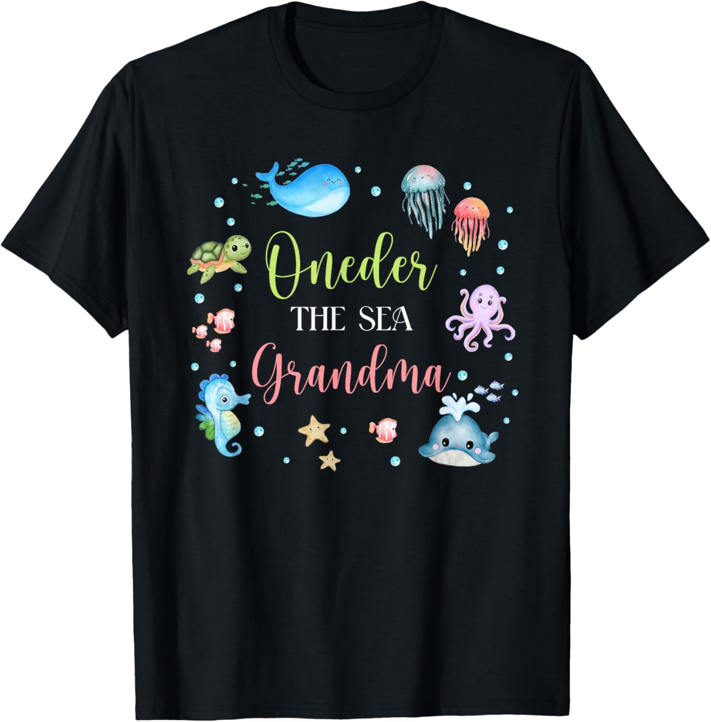 Grandma Under Sea Birthday Party Ocean Sea Animals Themed T-Shirt - T-Shirt | Black