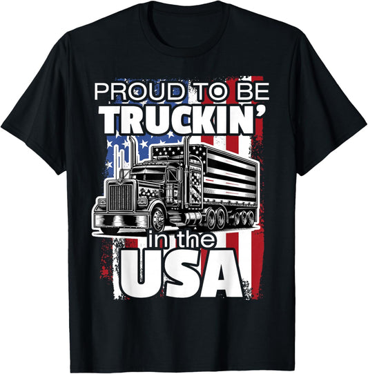 Trucker Truck Driver Patriotic US American USA Flag Semi Rig T-Shirt - T-Shirt | Black