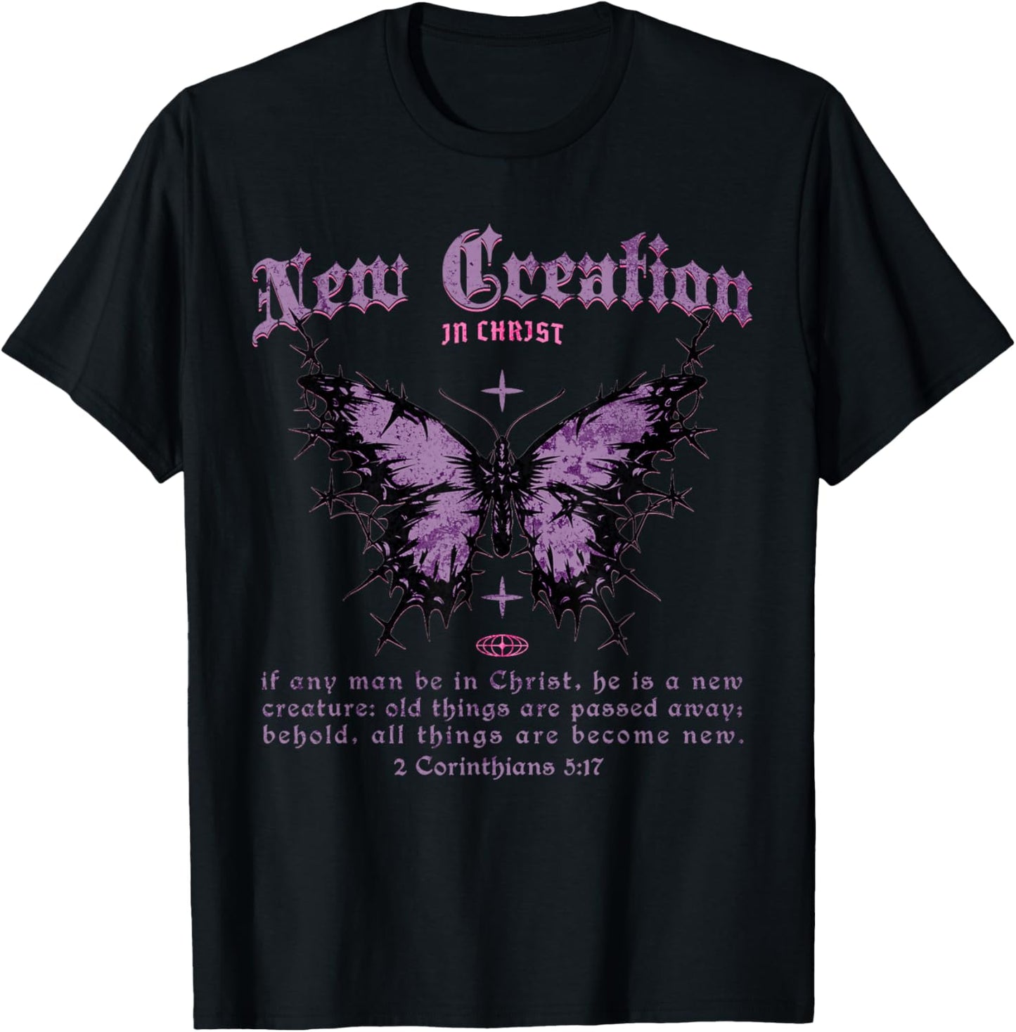 Christian New Creation in Jesus Scripture Verse Y2K Faith T-Shirt - T-Shirt | Black
