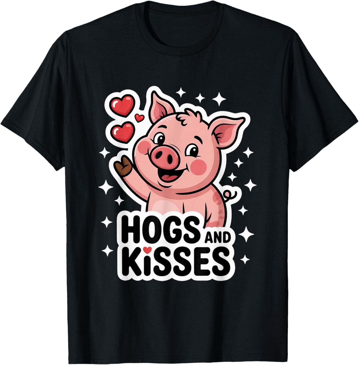 Hogs and Kisses Cute Cartoon Pig T-Shirt - T-Shirt | Black
