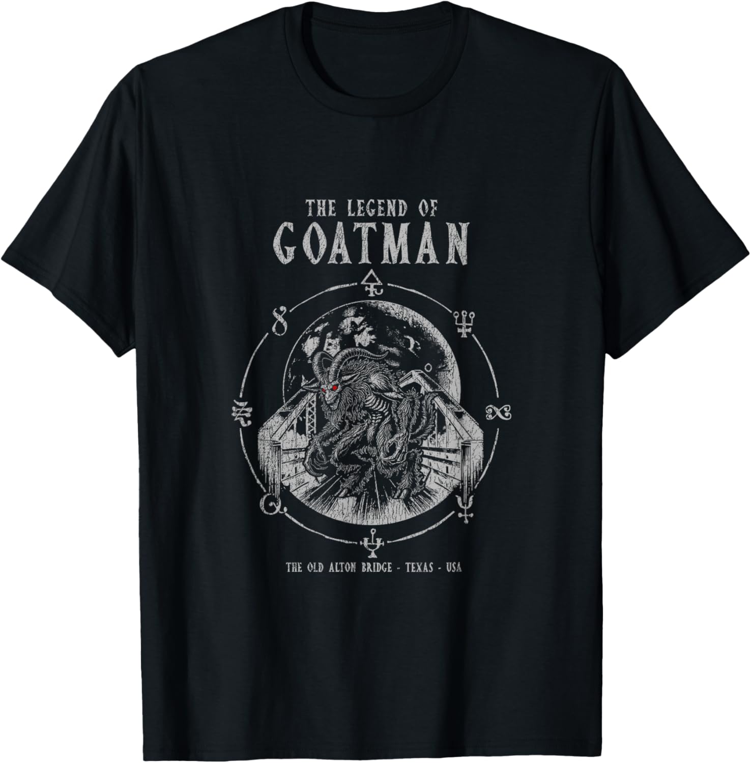 The Legend of Goatman - Old Alton Bridge - Texas T-Shirt - T-Shirt | Black
