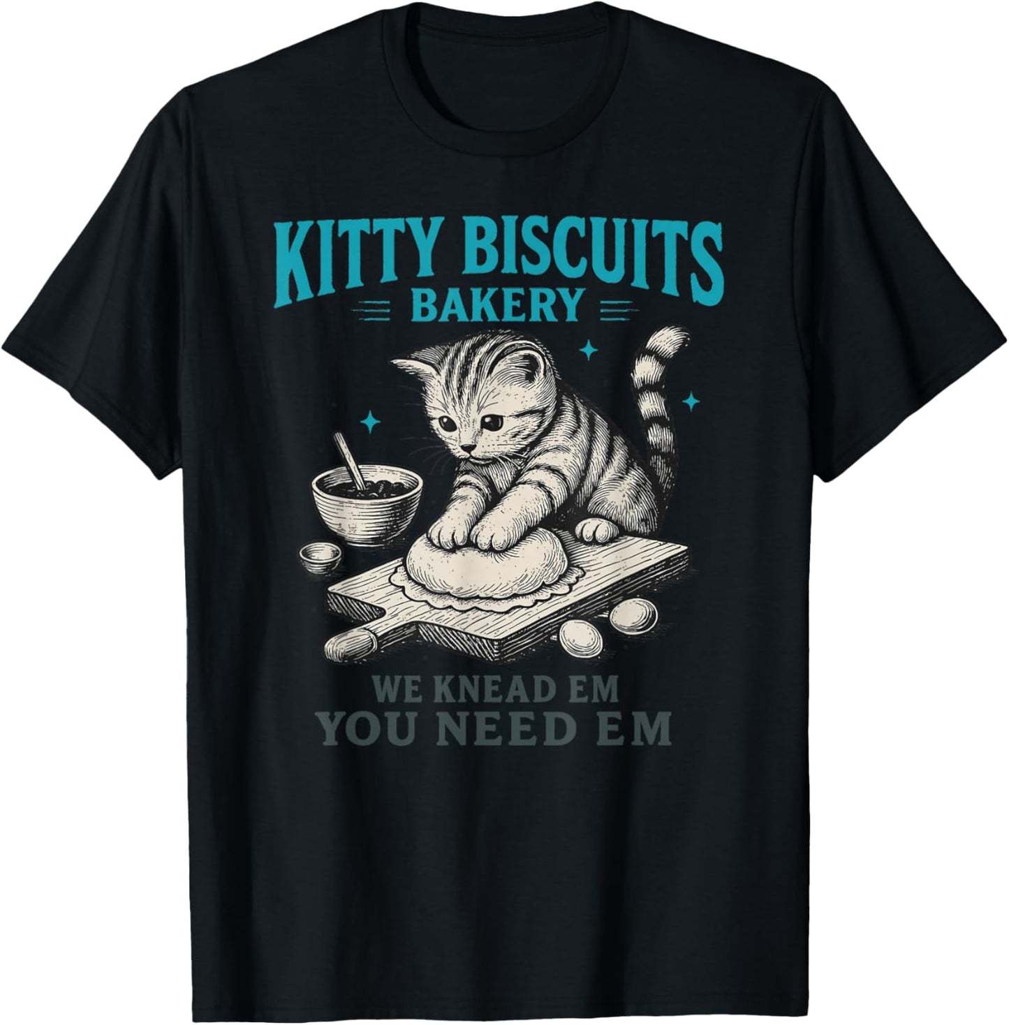 Funny Cat Meme Kitty Biscuits Bakery Vintage Art T-Shirt - T-Shirt | Black