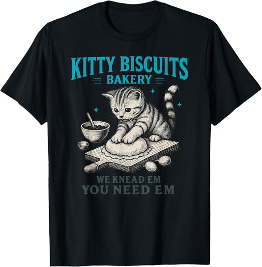 Funny Cat Meme Kitty Biscuits Bakery Vintage Art T-Shirt - T-Shirt | Black