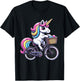Unicorn Riding Bicycle Boys Girls Women Kids Teen Rainbow T-Shirt - T-Shirt | Black