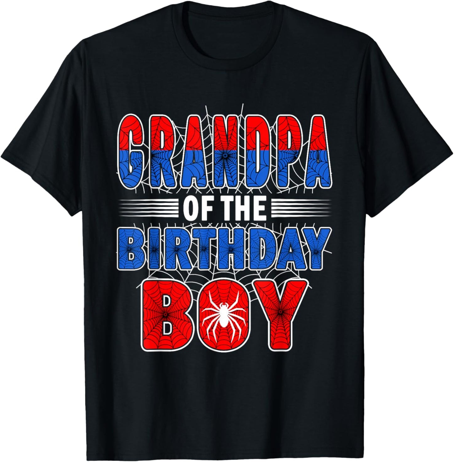 Grandpa of The Birthday Boy Spider Web Birthday Party T-Shirt - T-Shirt | Black