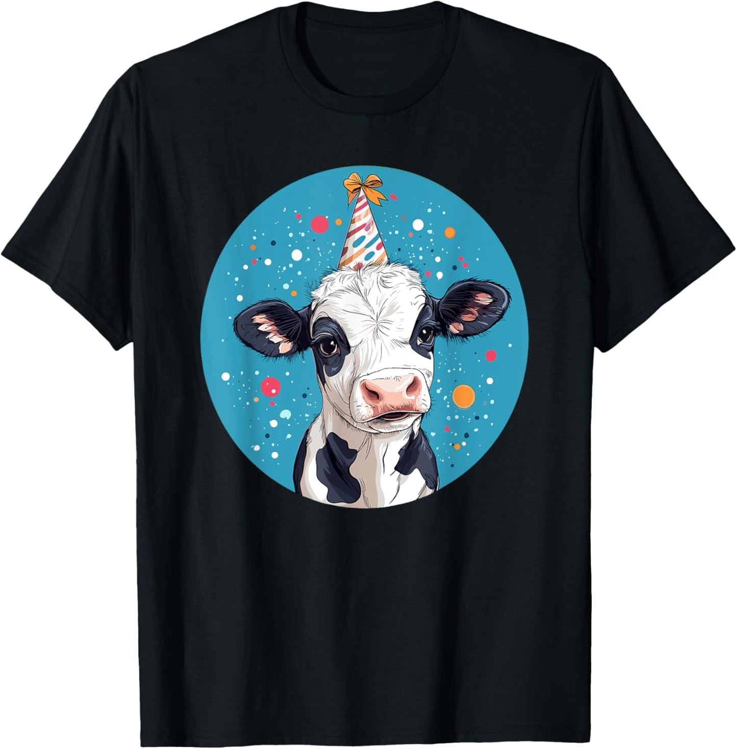 Party Hat Adorable Cow Birthday Bash T-Shirt - T-Shirt | Black