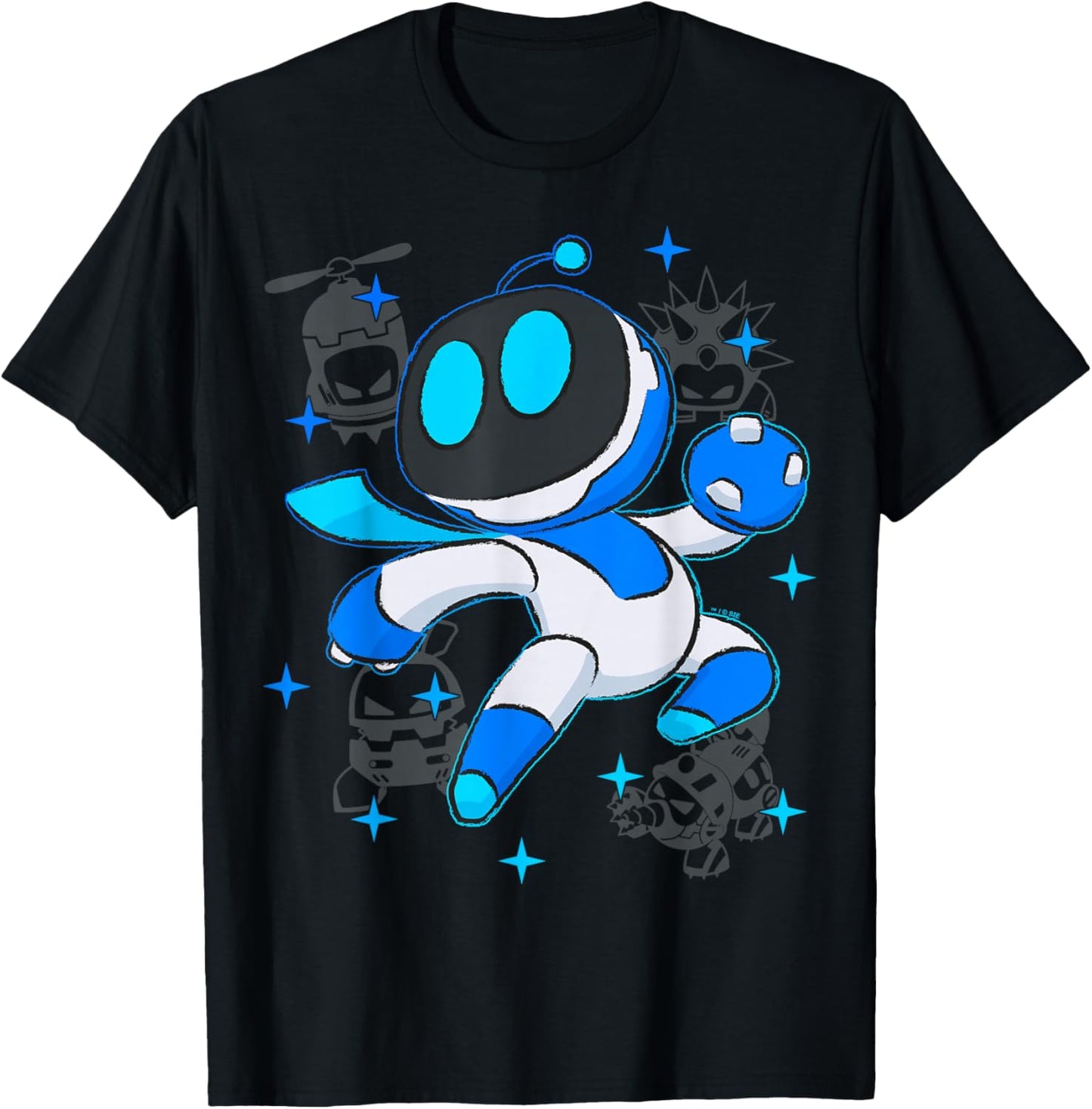 Astrobot PlayStation's Astro Bot Fighting Enemies in Space T-Shirt - T-Shirt | Black