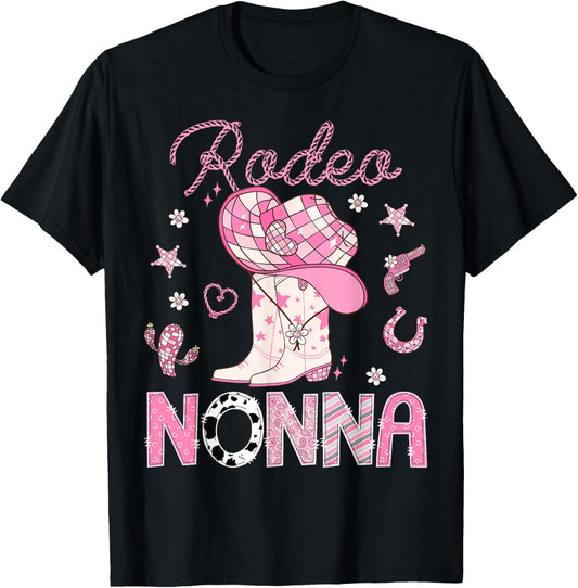 Rodeo Nonna Pink Boots Disco CowGirl Birthday T-Shirt - T-Shirt | Black