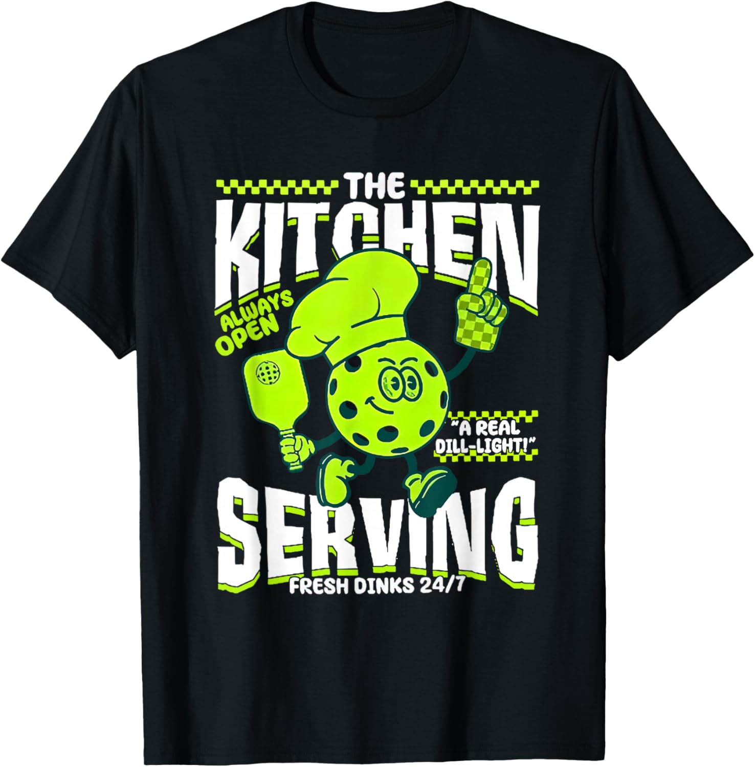 The Kitchen Serving Fresh Dinks Funny Pickleball Chef T-Shirt - T-Shirt | Black