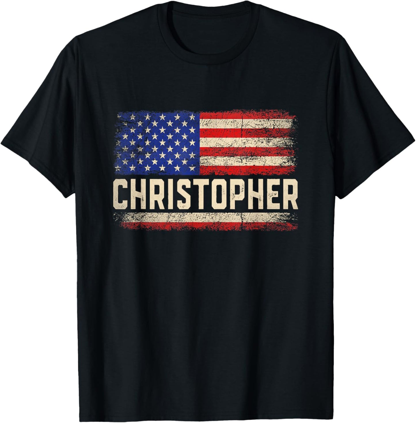 Christopher First Name Shirt Christopher Name American Flag T-Shirt - T-Shirt | Black