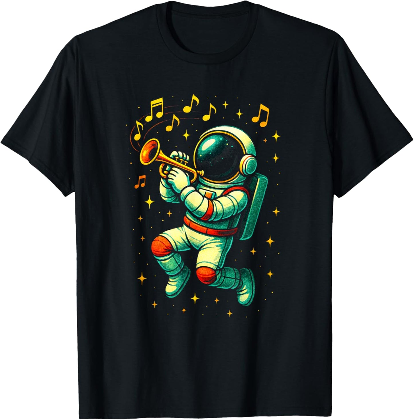Astronaut Playing Trumpet - Music Space Art T-Shirt - T-Shirt | Black