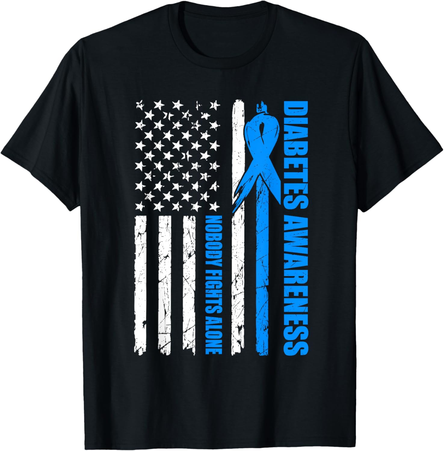 Diabetes Awareness USA Flag Blue Ribbon T1D Type 1 Dad T-Shirt - T-Shirt | Black