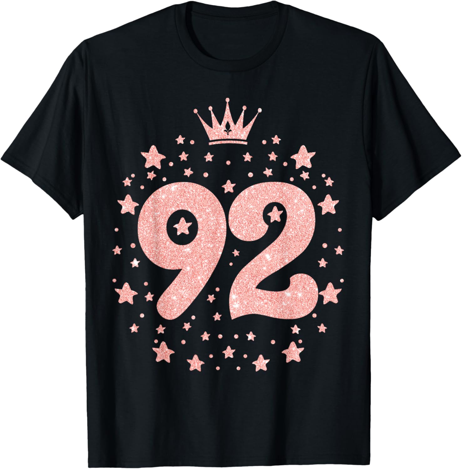 92 Pink Crown 92 Years Old Happy 92nd Birthday Girl Women T-Shirt - T-Shirt | Black