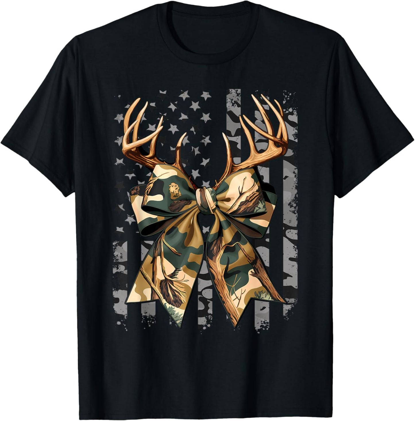 Camo Coquette Bow Deer Hunt Duck Hunting Women Girls Kids T-Shirt - T-Shirt | Black